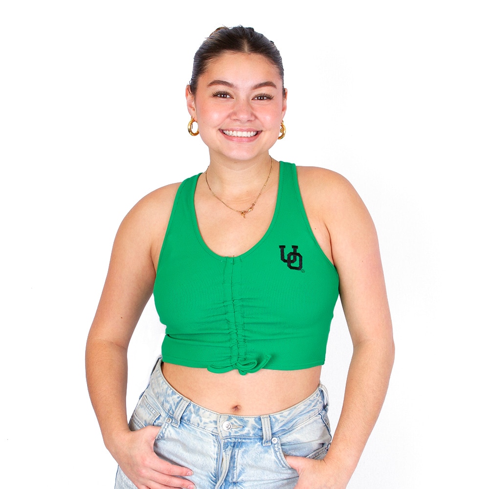 Interlocking UO, Zoozatz, Green, Crop Top, Nylon, Women, Ruched, Pull string, Tank top, 796947